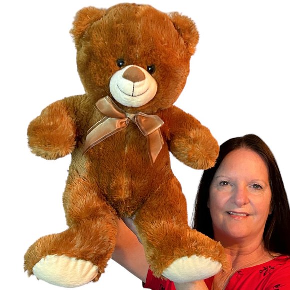 Beautifully Detailed Brown Teddy Bear‎ w/ Silky Bow 20" Plush Stuffed Animal Toy - Picture 1 of 4